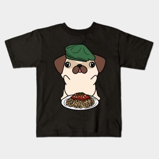 Dog eating Spaghetti - Pug Kids T-Shirt